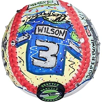 Baseball autographié par Russell Wilson des Seattle Seahawks - Peint à la main par l'artiste Charles Fazzino
