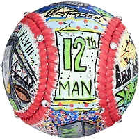 Baseball autographié par Russell Wilson des Seattle Seahawks - Peint à la main par l'artiste Charles Fazzino