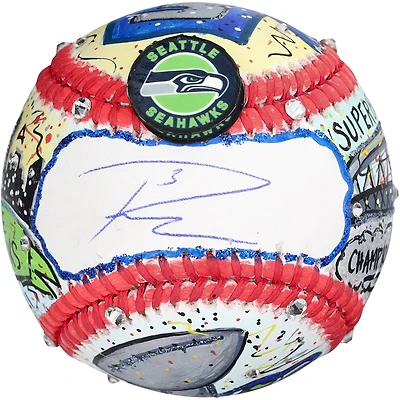 Baseball autographié par Russell Wilson des Seattle Seahawks - Peint à la main par l'artiste Charles Fazzino
