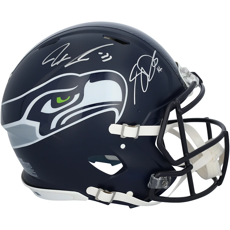 Casque Riddell Speed authentique dédicacé par Sam Darnold et Jaxon Smith-Njigba des Seattle Seahawks