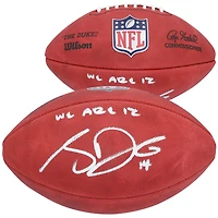 Ballon de football américain Wilson Duke en couleur, autographié par Sam Darnold des Seahawks de Seattle, avec l'inscription « Nous sommes 12 ».
