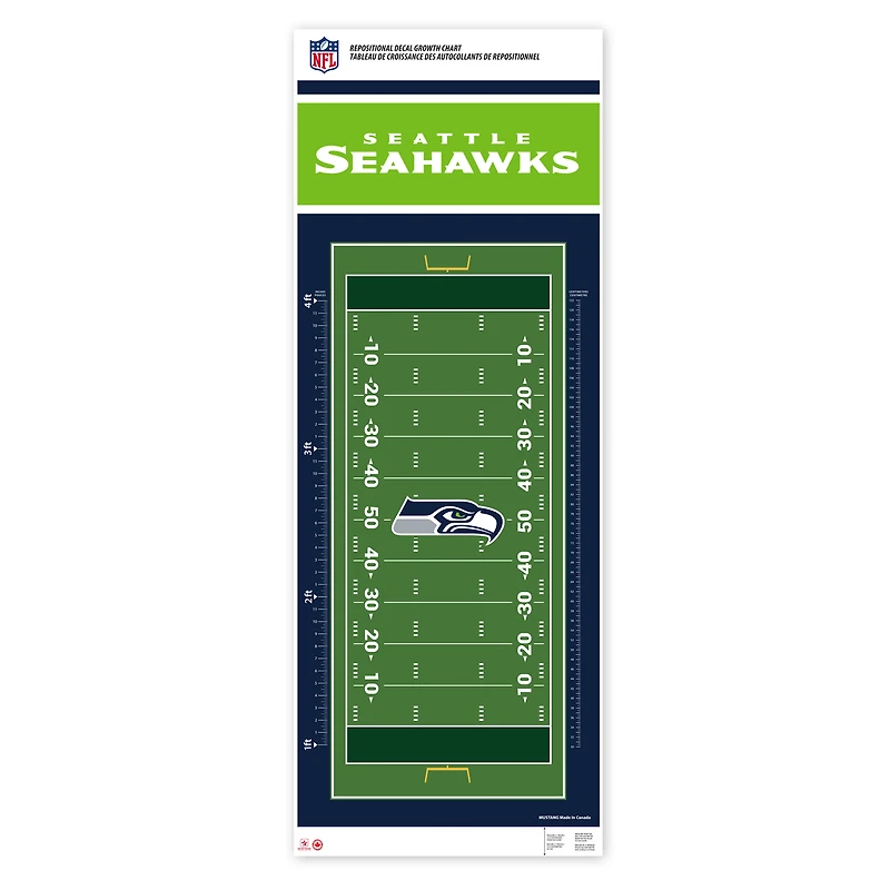 Seattle Seahawks - Tableau de croissance des décalcomanies repositionnables sur le terrain de 24'' x 60''