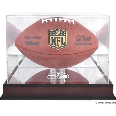 Vitrine de présentation du logo de football des Seattle Seahawks en acajou avec dos miroir
