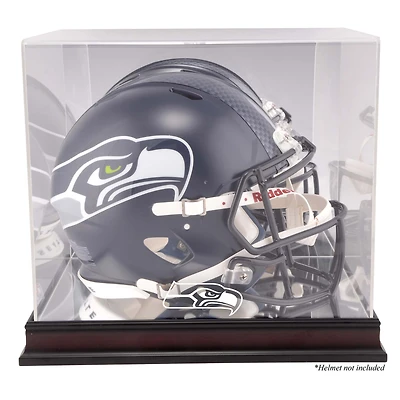 Vitrine de présentation du logo du casque des Seattle Seahawks en acajou avec dos miroir