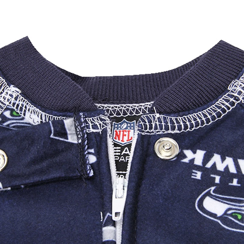 Seattle Seahawks Newborn Piped Raglan Full Zip Coverall - College Navy