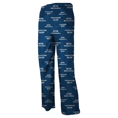 Pantalon de pyjama en flanelle bleu marine Seattle Seahawks pour enfants d'âge préscolaire, avec logo intégral.