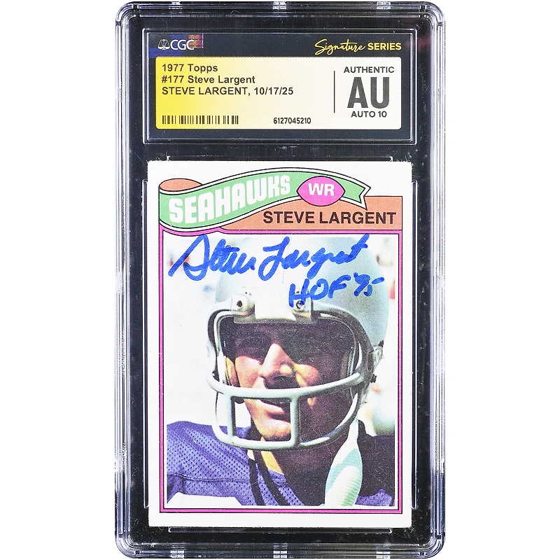 Steve Largent Seattle Seahawks Autographed 1977 Topps #177 CGC Fanatics Witnessed Authenticated Auto 10 Rookie Card with "HOF 95" Inscription