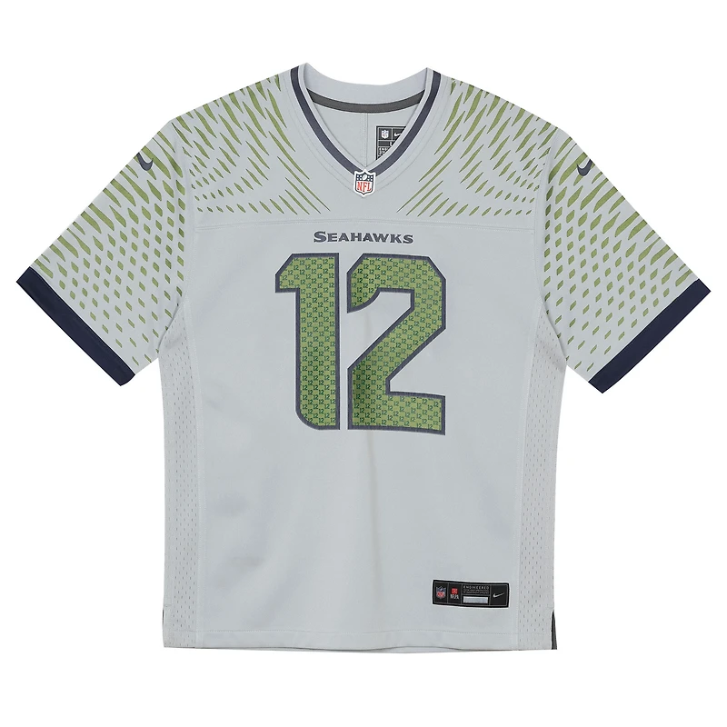 Maillot Nike 12s pour enfant, gris loup, collection Rivalries 2025 des Seattle Seahawks