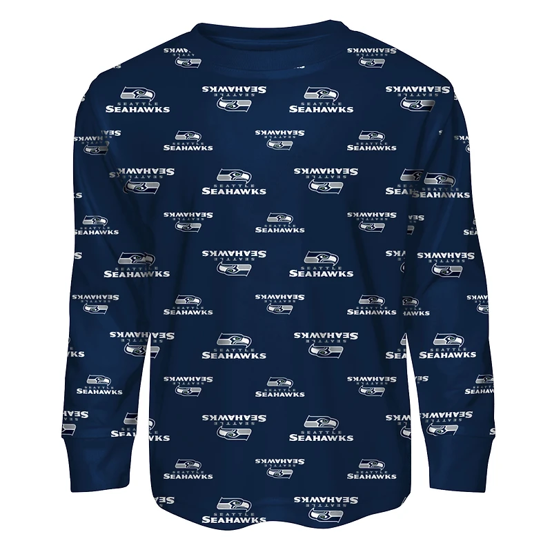 Ensemble de nuit pour tout-petit Outerstuff College Navy avec t-shirt à manches longues et pantalon imprimé intégral des Seattle Seahawks