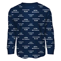 Ensemble de nuit pour tout-petit Outerstuff College Navy avec t-shirt à manches longues et pantalon imprimé intégral des Seattle Seahawks