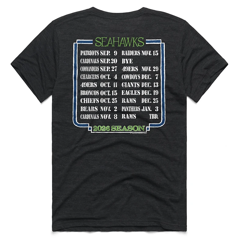 Unisex Homage Charcoal Seattle Seahawks 2026 NFL Schedule Queen Tri-Blend T-Shirt