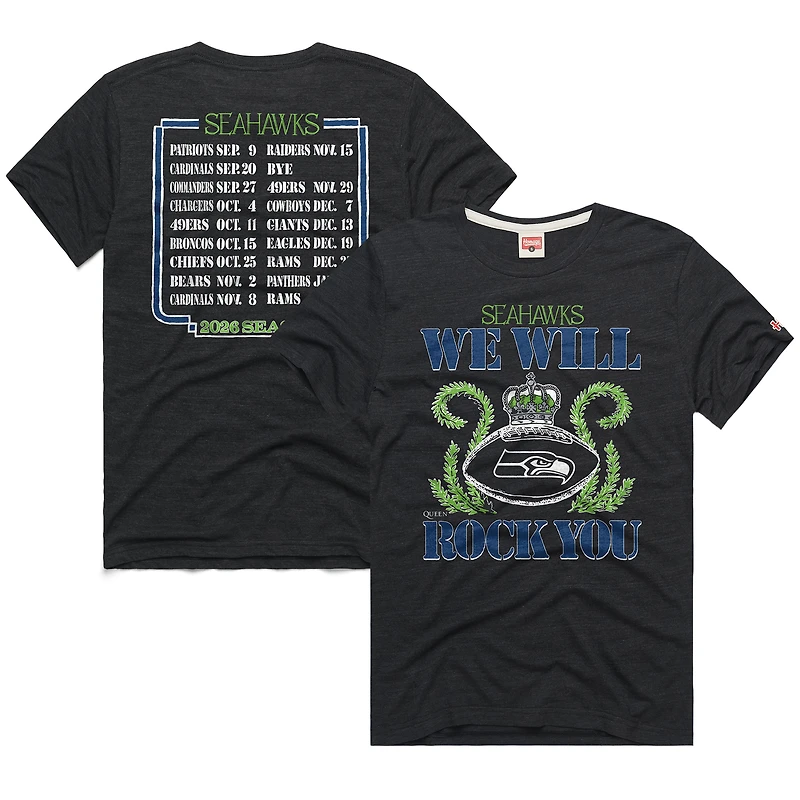 Unisex Homage Charcoal Seattle Seahawks 2026 NFL Schedule Queen Tri-Blend T-Shirt