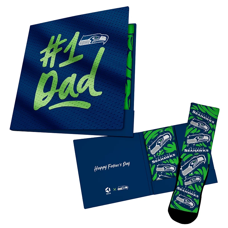Chaussettes unisexes Rock Em Socks, modèle universitaire bleu marine Seattle Seahawks, avec carte cadeau pour papa n°1