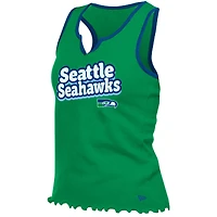 Débardeur tri-mélange à ourlet ondulé et col cranté pour femme New Era, vert fluo, Seattle Seahawks