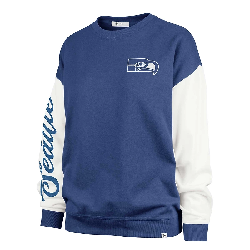 Women's '47  College Navy Seattle Seahawks Double Header Rise Andie Pullover Sweatshirt