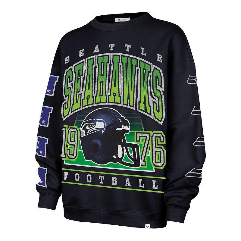 Women's '47  College Navy Seattle Seahawks Go Big Oversized Pullover Sweatshirt