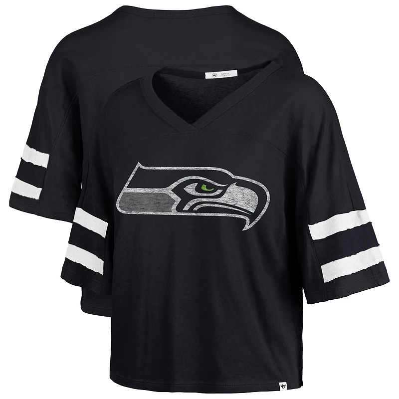 T-shirt court à col en V « 47 College Navy » pour femme des Seattle Seahawks Premier Scout