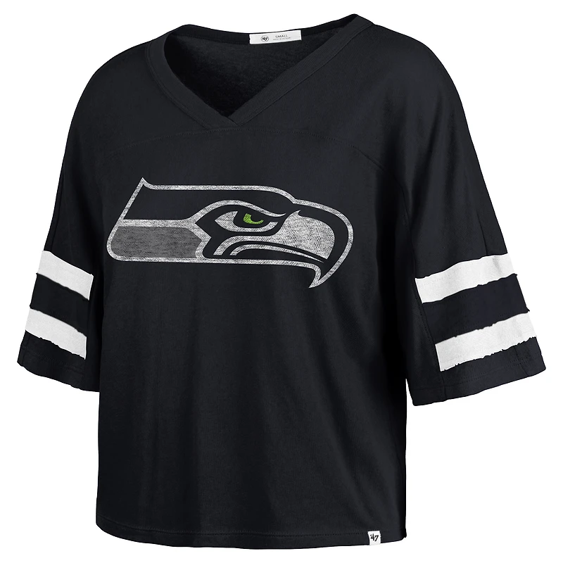T-shirt court à col en V « 47 College Navy » pour femme des Seattle Seahawks Premier Scout