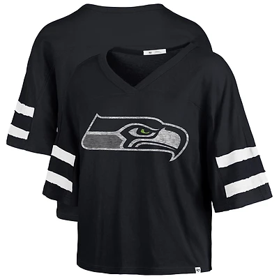 T-shirt court à col en V « 47 College Navy » pour femme des Seattle Seahawks Premier Scout