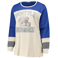 T-shirt à manches longues Double Header Curve Toni pour femme, couleur crème/bleu royal, grande taille, Seattle Seahawks