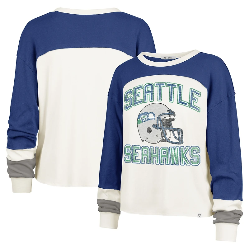 Haut court à manches longues raglan Double Header Curve '47 Cream pour femme des Seattle Seahawks