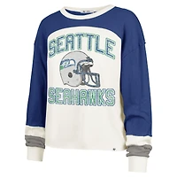 Haut court à manches longues raglan Double Header Curve '47 Cream pour femme des Seattle Seahawks