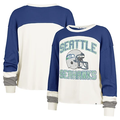 Haut court à manches longues raglan Double Header Curve '47 Cream pour femme des Seattle Seahawks