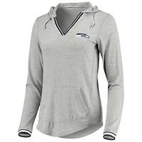 T-shirt à capuche et manches longues en mélange de coton gris chiné Antigua pour femme, motif Seattle Seahawks