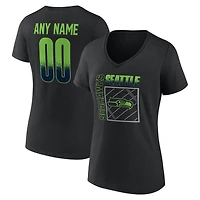 T-shirt noir à col en V pour femme Seattle Seahawks Home Field Pop personnalisé avec nom et numéro