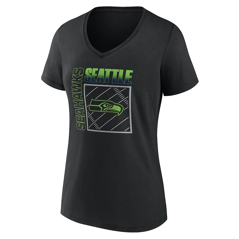 Women's Black Seattle Seahawks Home Field Pop Personalized Name & Number V-Neck T-Shirt