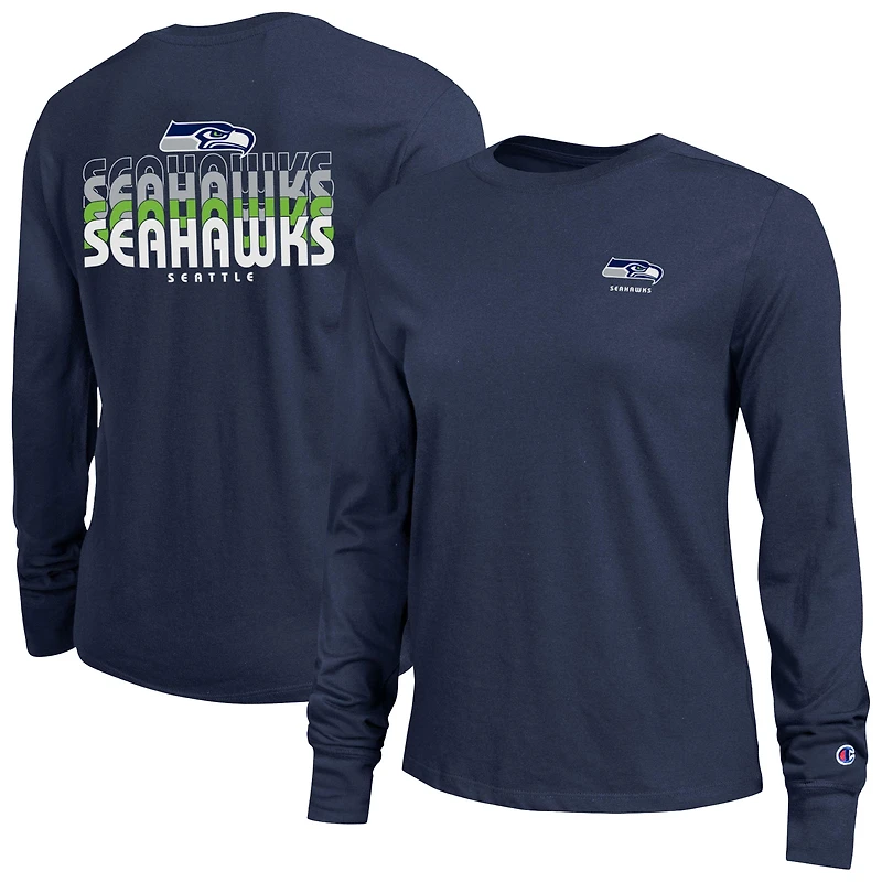 T-shirt à manches longues Core pour femme Champion College Navy des Seattle Seahawks