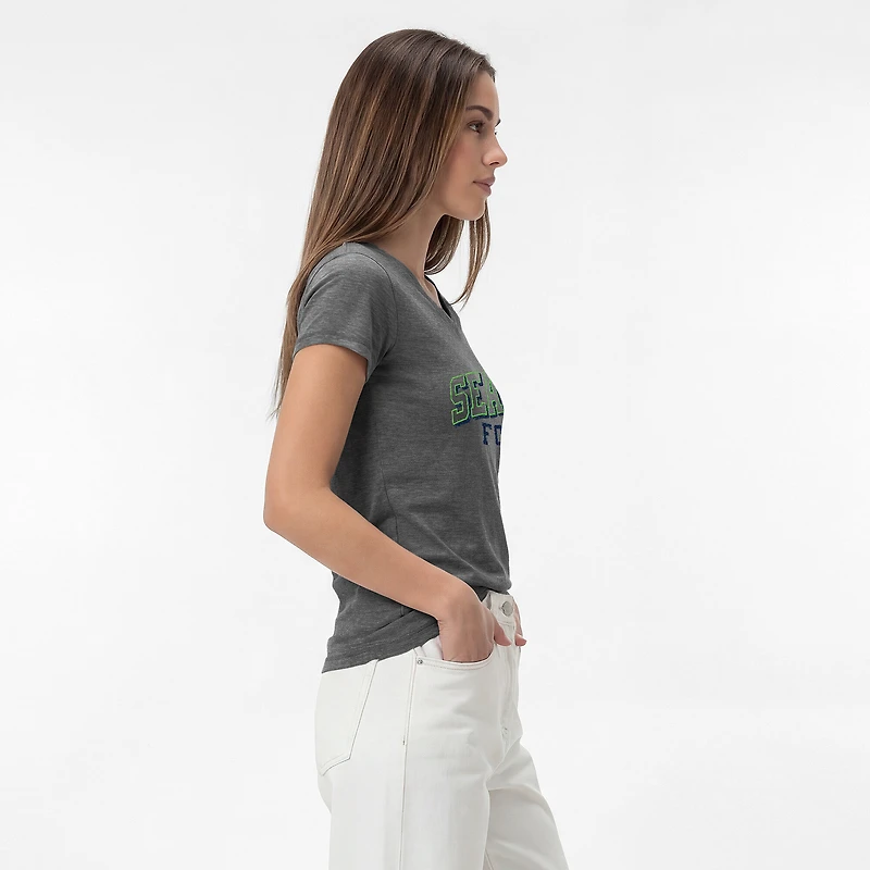 T-shirt à col en V Champion gris Seattle Seahawks Triumph Tri-Blend pour femme
