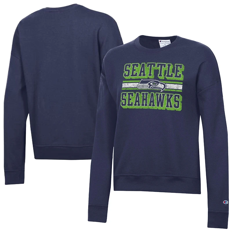 Women's Champion  Navy Seattle Seahawks Powerblend Fleece Sweatshirt