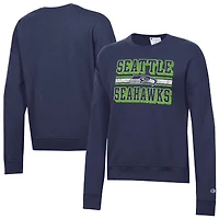 Women's Champion  Navy Seattle Seahawks Powerblend Fleece Sweatshirt