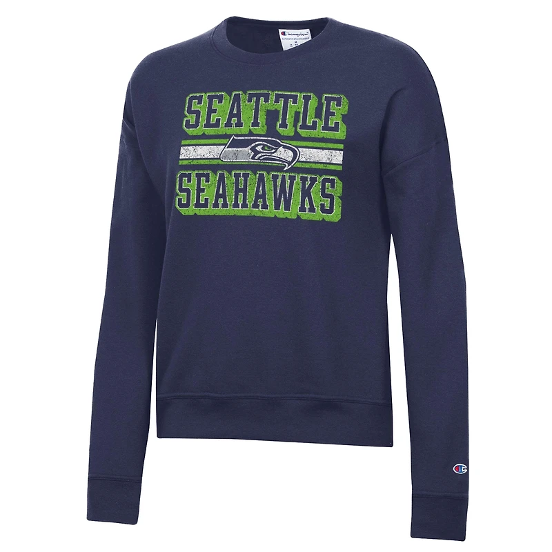 Women's Champion  Navy Seattle Seahawks Powerblend Fleece Sweatshirt