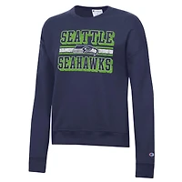 Women's Champion  Navy Seattle Seahawks Powerblend Fleece Sweatshirt