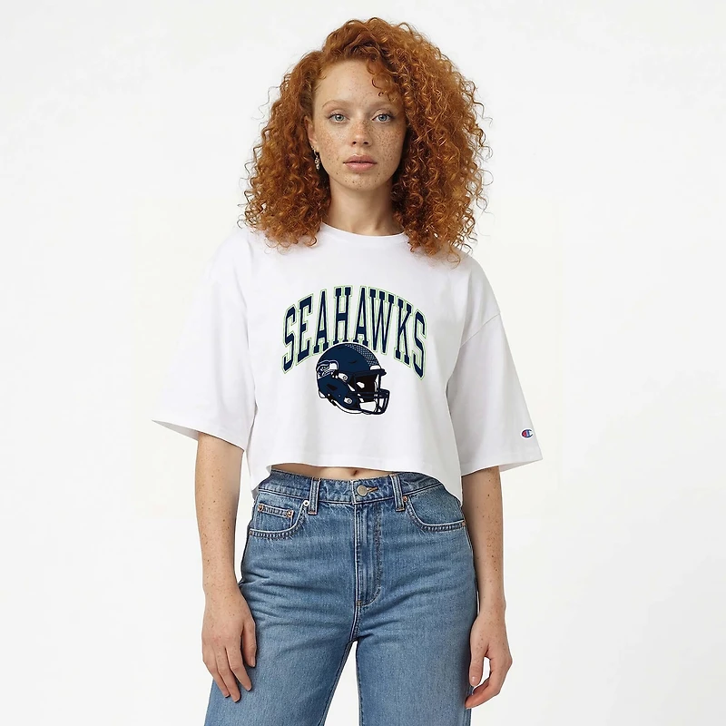 T-shirt court boyfriend blanc Champion Seattle Seahawks pour femme