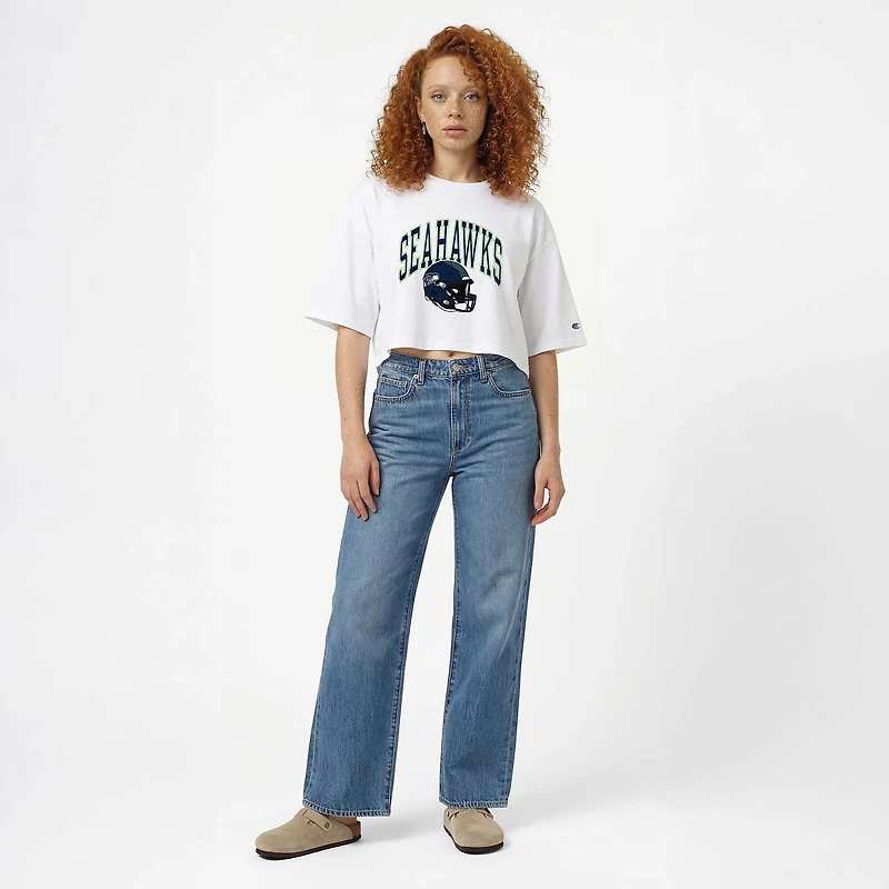 T-shirt court boyfriend blanc Champion Seattle Seahawks pour femme