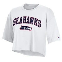 T-shirt court blanc à étoiles pailletées des Seattle Seahawks, modèle Champion pour femmes