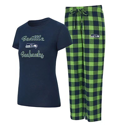 Ensemble pyjama en flanelle pour femme Concepts Sport College bleu marine/vert fluo Seattle Seahawks Plus Avondale avec t-shirt et pantalon