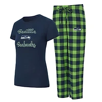 Ensemble pyjama en flanelle pour femme Concepts Sport College bleu marine/vert fluo Seattle Seahawks Plus Avondale avec t-shirt et pantalon