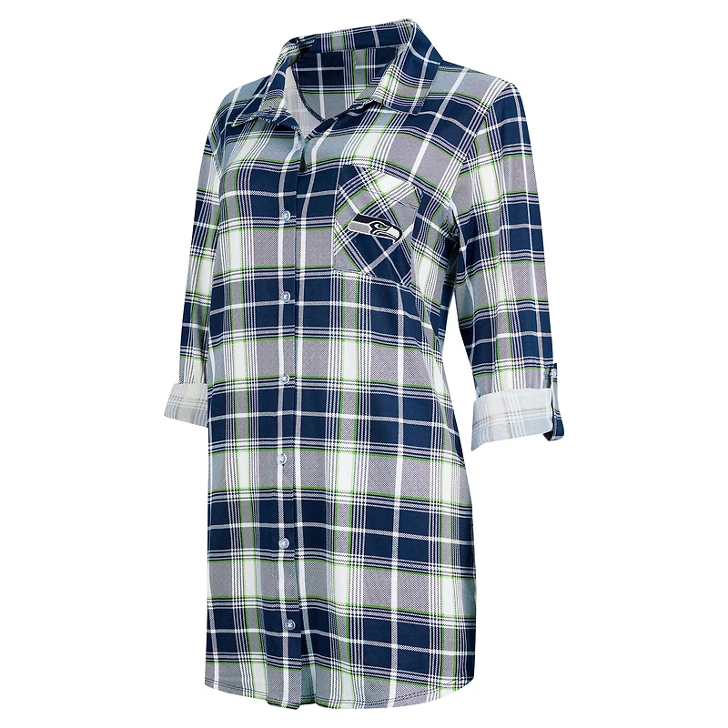 Chemise de nuit en tricot à carreaux Ashford pour femme Concepts Sport College Navy Seattle Seahawks