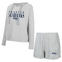 Ensemble t-shirt à capuche et short Concepts Sport gris Seattle Seahawks Juniper pour femmes