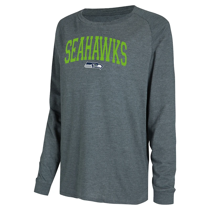 Ensemble de salon Concepts Sport pour femmes, t-shirt et short à manches longues raglan, bleu marine/charbon, Seattle Seahawks