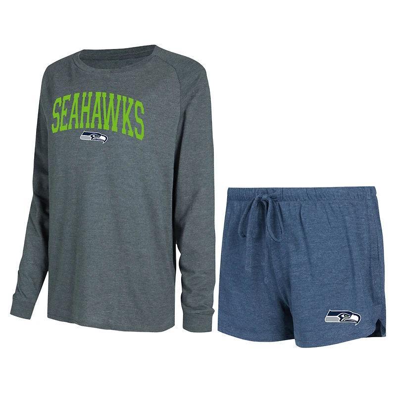 Ensemble de détente pour femme Concepts Sport bleu marine/anthracite des Seattle Seahawks, haut à manches longues raglan et short