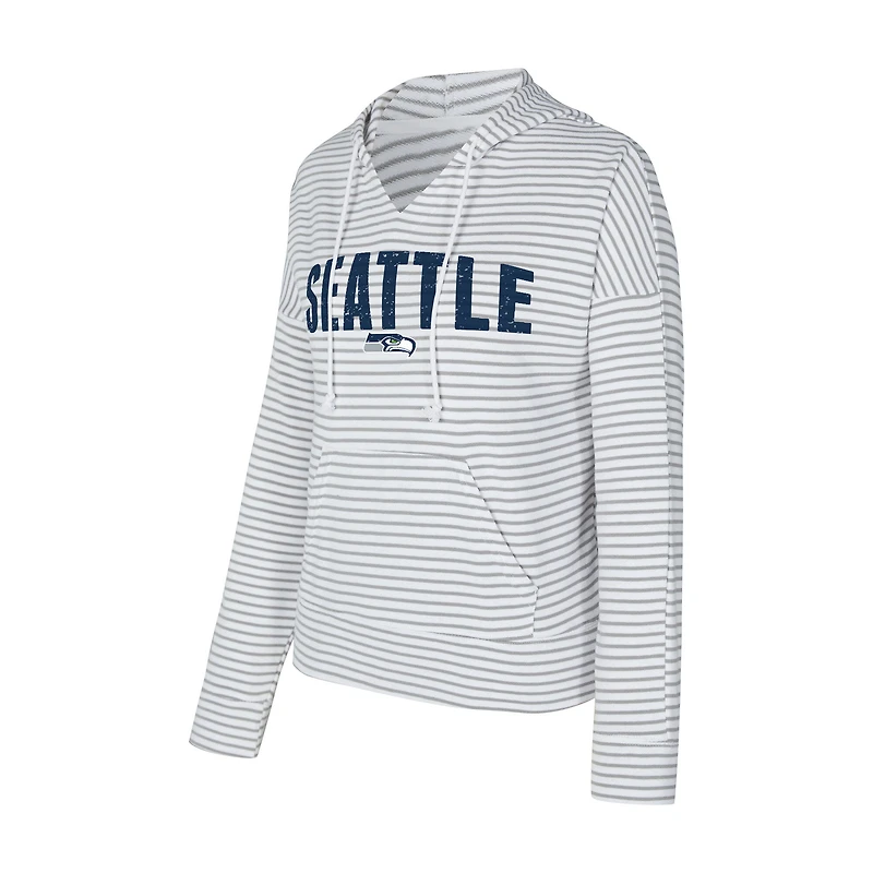 Women's Concepts Sport White/Gray Seattle Seahawks Liftoff Striped V-Neck Hoodie