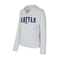 Women's Concepts Sport White/Gray Seattle Seahawks Liftoff Striped V-Neck Hoodie
