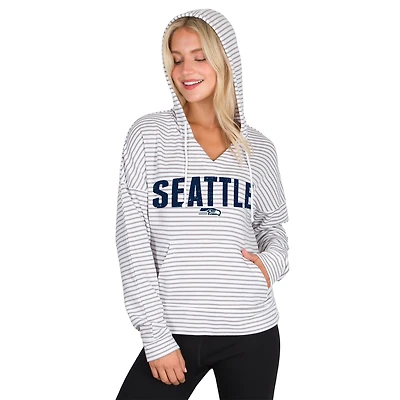 Women's Concepts Sport White/Gray Seattle Seahawks Liftoff Striped V-Neck Hoodie