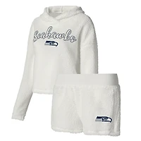 Women's Concepts Sport  White Seattle Seahawks Fluffy Pullover Sweatshirt & Shorts Sleep Set