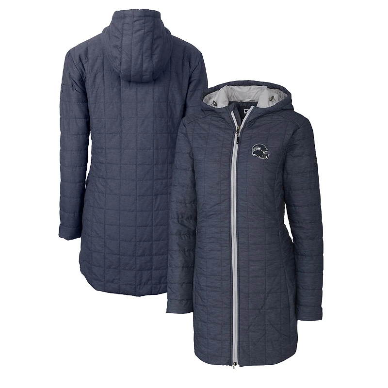 Women's Cutter & Buck College Navy Seattle Seahawks Helmet Logo Rainier Primaloft Eco Insulated Hooded Long Coat